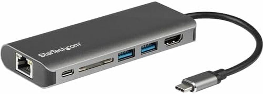 StarTech DKT30CSDHPD USB-C Multiport Adapter - 2 x USB 3.0 / HDMI/SD/Gigabit Ethernet - with Power Delivery (USB PD) - USB C Docking Station, Gray and Black