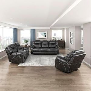 Lexicon 3-Piece Polished Microfiber Manual Reclining Sofa Set, Chocolate