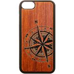 NuFix Wood case for iPhone 7 8 Protective Wooden Engraved Cover Rugged Grip Anti-Slip with TPU Frame Rosewood (Compass)