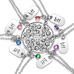 JOVIVI Antique Silver Rhinestone Pizza Puzzle Slice bff Best Friend Forever Friendship Necklace For Women Girls, Set of 6