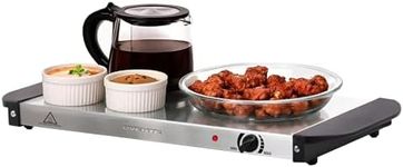 OVENTE Electric Warming Tray with Adjustable Temperature Control, Compact Food Warmer & Server for Buffets, Parties, Events, and Dinners, Cool-Touch Handles, Stainless Steel, Silver FW170S
