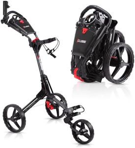 Cube Cart Golf Push Cart 3 Wheel, Smallest Folding Lightweight - Two Step Open/Close with Adjustable Handle & Foot Brake - Free Umbrella Holder Included