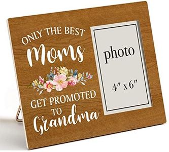 Zauly New Grandma Gift Wooden Picture Frame, Only the Best Moms Get Promoted to Grandma Wood Photo Frame Gifts for Future Grandma, Tabletop & Wall Mounting, 4x6 Inch Photo