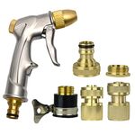 Gardeningwill Set of Brass 1/2" Hose Pipe Fitting Connector Tap Adaptor With Metal Brass Head Nozzle Sprayer