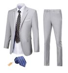 Diaryan Men Suit Prom Suits Slim Fit for Men Grey 2 Piece Groomsman Wedding Blazer Casual Tuxedo Jacket Pants Set with Tie XL