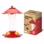 MEKKAPRO Hummingbird Feeders for Outdoors Glass - Red Hummingbird Feeders for Outdoors, Metal Ring, Bee-Proof Design, Easy Assembly, Red Hummingbird Feeder (Modern, 10oz)