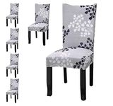 Styleys Chair Cover Set of 6 Dining Chair Cover Polyester Stretchable Printed Washable Elastic Chair Covers Slipcovers for Home, Kitchen, Party, Restaurant (Set of 6, SLMC105 Black/White/Grey Ginkgo)