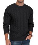 Askdeer Men's Cable Knit Pullover Sweater Casual Long Sleeve Chunky Sweater Classic Knit Crewneck Sweaters with Ribbing Edge Black