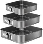 Yetthpowr Springform Cake Pan Set of 3 (9.5, 10, 11 Inch) Square Baking Pans Nonstick Cheesecake Pans with Removable Bottom Bakeware for Cake, Cheesecakes, Pizza, and Quiches