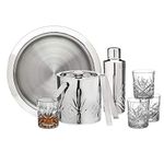 Godinger Bar Set - Cocktail Shaker, Stainless Ice Bucket, 4 Old Fashioned Glasses, Tongs and Tray - Dublin Collection