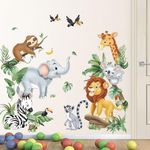 decalmile Jungle Animals Wall Decals Safari Elephant Lion Giraffe Door Wall Stickers Baby Nursery Kids Room Playroom Door Wall Decor