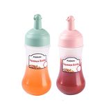 HEXONIQ® Plastic Porous Squeeze Squirt Bottle Flexible Dispenser Wide Mouth Container Bottle with Attached Cap, Sauce Bottle for Ketchup, Oil, Sauces, Salad Dressing, Transperant, 280ml, Pack of 2