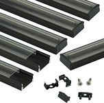 Muzata 6Pack 3.3FT/1Meter Black LED Profile System with Transparent Black Cover Aluminum Extrusion Track Housing Profile LED Diffuser for Strip Tape Light for Under Cabinet Wall Lighting U1SW BT 1M