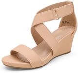 DREAM PAIRS Women's Elastic Ankle Strap Wedge Sandals,Size 8.5,Nude/Nubuck,SANDI