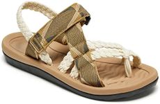 MEGNYA Comfortable Womens Hiking Sandals, Flip Flop Walking Sandals with Arch Support, Athletic Sandals with Hook and Loop Straps for Beach Vacation Adventure, W18-beige Brown, 8