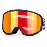 EXP VISION Ski Goggles, Anti fog Snow Snowboard Goggle OTG Dual lens with 100% UV400 Protection for Men Women (Black Frame-Red)