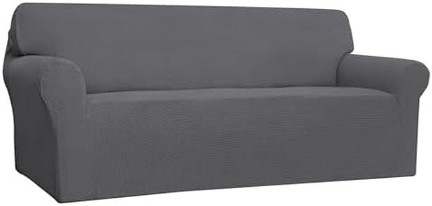 Easy-Going Stretch 4 Seater Sofa Slipcover 1-Piece Sofa Cover Furniture Protector Couch Soft with Elastic Bottom for Kids, Polyester Spandex Jacquard Fabric Small Checks Gray