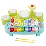 Hitish Toddler Musical Piano Toy, 3 in 1 Piano Keyboard Xylophone Drum Set, Electronic Early Educational Instrument Learning Toys for Baby 1 2 3 Years Old