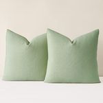 Mixhug Decorative Linen Throw Pillow Covers, Farmhouse Cushion Covers for Couch and Bed, Sage Green, 18 x 18 Inches, Set of 2