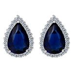 EVER FAITH Women's Cubic Zirconia Wedding Teardrop Prong Setting Stud Earrings Navy Blue Silver-Tone