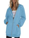 Zeagoo Womens Zip Up Hoodies Long Sleeve Fall Hooded Lightweight Tunic Sweatshirt Oversize Fleece Jacket with Pockets Sky Blue X-Large