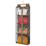 JC-Houser Transparent Hanging Handbag Organizer, Easy Access Purse Storage Holder Over the Door Shelf Space Saving 4 Pockets for Closet Bedroom Living Room(L-Brown)