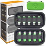 QUENZROC USB Drive Case Organiser Fits 20 Flash Thumb Drives USB Sticks Holder Hard Storage Case Portable Box Travel Carrying Pouch Green