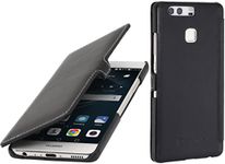 StilGut Book Type with Clip, Genuine Leather Case for Huawei P9, Black Nappa