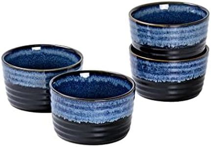 8 oz Ramekins Oven Safe for Creme Brulee, Small Porcelain Souffle Custard Cups, Sleek Pudding Baking Bowls, Serving Side Dishes, Ceramic Dessert Set of 4, for Cooking, Sauces, Snack, Nebule Blue