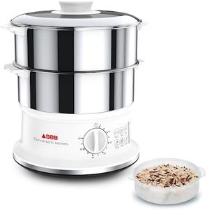 Seb Cuiseur Vapeur série Convenient 2 bols inox, Capacité bol 6 L, Cuisson vapeur, Cuit vapeur compact, Minuteur, Arrêt automatique VC145100, 2 Paniers