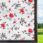 Colormate Vinyl Frosted Window Self Adhesive Privacy Glass Film for Window Glass| Decorative Window Sticker Wallpaper Vinyl Sheet for Glass Door, Bathroom, Home, Window. (Red Flowers, 24x60 Inch)