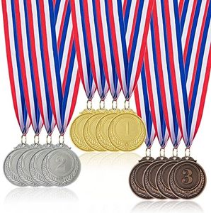 Médailles en Métal, 12 Pièces de Style Olympique Doré Argenté Bronze avec Rubans, Prix de Jour Sportif, Compétitions de Jeux, Cadeaux de Fête pour Enfants et Adultes