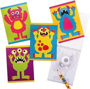 Baker Ross AX272 Blocs De Notas Grupo De Monstruos - Paquete De 12, Blocs De Dibujo Para Niños, Relleno Ideal Para Bolsas De Fiesta