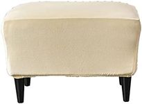 Highdi Ottoman Cover Rectangle, Solid Color Velvet Thickening Stretch Footstool Slipcover, Protector Cover with Elastic Bottom, Removable Washable Dustproof Footrest Pouffe Covers (Beige)