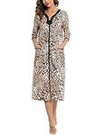 Floral Robes for Women Zipper Front Housecoat Half Sleeve Long Nightgown with Pockets (Leopard Print,M)