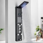 Backline 7 in 1 Thermostatic Shower Panels For Bathroom SS 304, Multifunction Shower System With LED & Hot & Cold Water | Hand Shower | Body Mist Spray | Water Spout (Black Glossy)