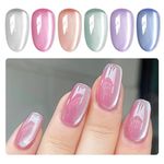 MIZHSE Cat Eye Gel Nail Polish Moonlight 6 Colors Ceramic Magnetic Gel Polish Set with Magnet Stick Crystal Silver Champagne Pink Green Blue Purple Magnetic French Gel Nail Polish Set