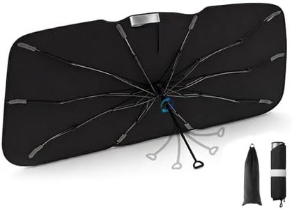 3W Windshield Sun Shade Umbrella, Large 63" x 32.3" – Graphene Coating Heat Shield, Spring Structure Edge – Protect Car Interior from Sun Rays & Heat Damage, Keep Cool