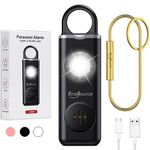 Personal Alarm for Women, Children, Elderly, FineSource USB Rechargeable Safe Alarm 130dB Self Defense Siren Pure Copper Keychains with LED Strobe Light (Black)