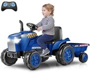 OLAKIDS 12V Kids Ride on Tractor, Battery Powered Motorized Electric Car with Trailer, Dual Motors, Remote Control, Light, Music, USB, Toddler Vehicle Toys for Boys Girls (Blue)