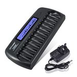 CITYORK 12-Bay LCD Smart Charger Built-in IC Protection, for AA/AAA Ni-MH/Ni-CD Rechargeable Batteries with AC Wall Adapter