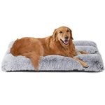 EHEYCIGA Calming Dog Crate Bed XL Extra Large, Washable Anti Anxiety Dog Pet Bed, Fluffy Dog Pillow Mat with Anti-Slip Bottom, Grey, 41.3"x27.5"x4"