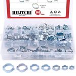 Hilitchi 7 Sizes 140Pcs Zinc Plated Double Ear Hose Clamps O Clips Pipe Hose Tube Fuel Clamps Fasteners Clips Assortment Kit