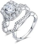 TIKJE Two-in-One Engagement Rings Set S925 Sterling Silver Wedding Band Bridal Promise Eternity Ring for Women 2 pc Size 6-8, Sterling Silver, Cubic Zirconia