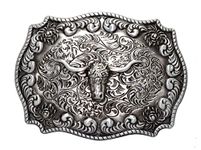 Moranse Religion Cross Cowboy Kneeling Prayer And Horse Design Belt Buckles, Big Bull Head, Medium