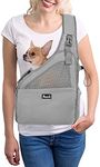 Nasjac Pet Dog Sling Carrier, Hands Free Papoose Small Animal Puppy Travel Bag Tote Breathable Mesh Hard Bottom Support Adjustable Padded Strap Front Pocket Safety Belt Machine Washable (Pets up to 3Kg, Grey)