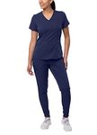 Adar Pro Modern Athletic Scrub Set for Women - Modern V-Neck Scrub Top & Yoga Jogger Scrub Pants - P9500 - Navy - S