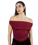 Istyle Can Women's Maroon Solid Stretchable Draped Crop Top (Large, Maroon)