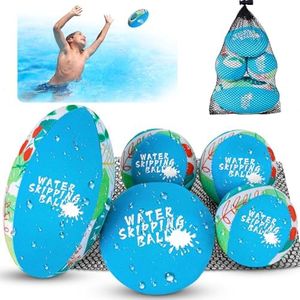 MUDEREK Water Skipping Ball - 5 Pack Pool Balls Water Bouncing Beach Balls & Grip Ball Pool Toys for Kids 3+ Years Old, Great Summer Water Toy for Beach Swimming Pool River Lake Cool Fun Summer