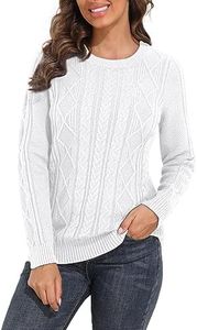 PrettyGuide Women's Sweater Crewneck Cable Knit Long Sleeve Pullover Tops L White